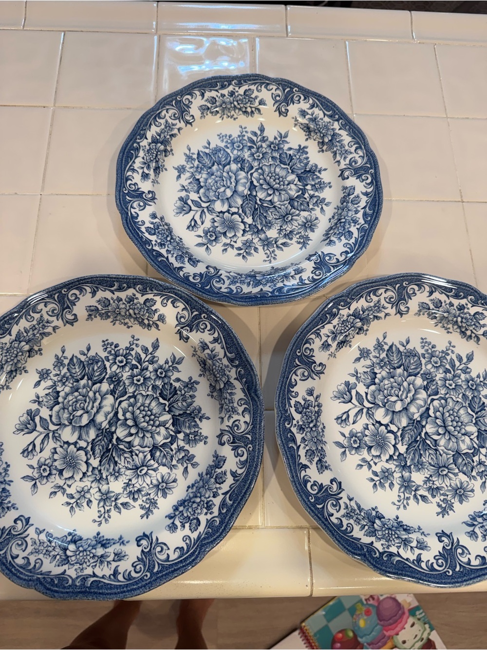 3 Blue and white floral Royal Staffordshire plates